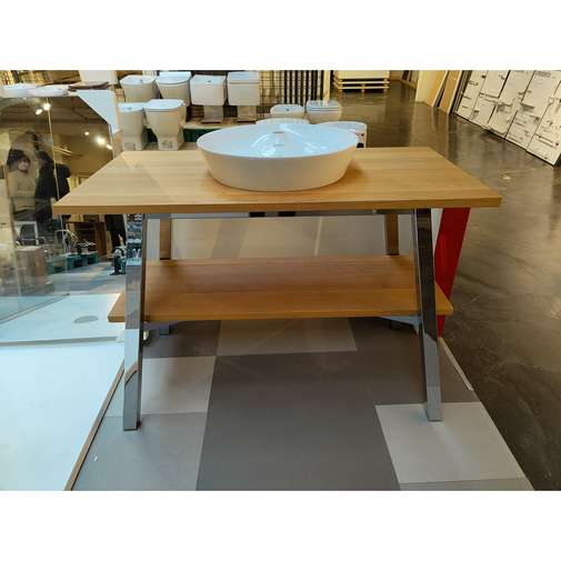 Bodenstehender Waschtischunterschrank aus massiver Eiche natur und Stahl mit 48 cm Aufsatzbecken - Cape Cod von Starck, Duravit