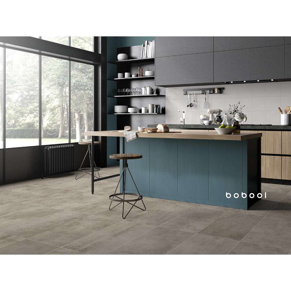 Braunes Feinsteinzeug in Betonoptik, 44,5x90 cm, Lead, rektifiziert - Uptown, Dom Ceramiche