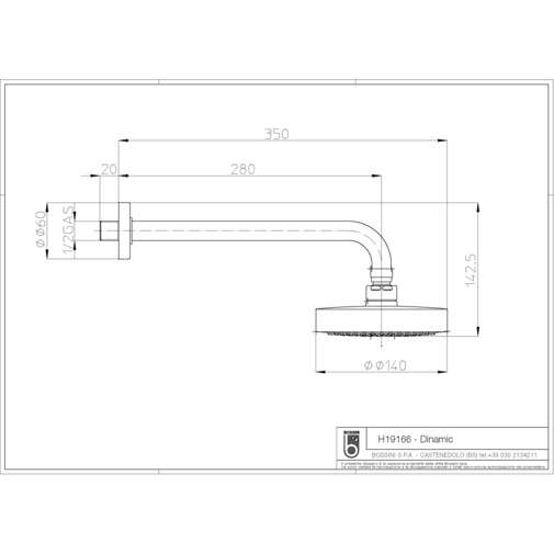 Brausearm 30 cm mit rundem Brausekopf 14 cm - Dinamic, Bossini