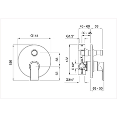 Brausebatterie mit verchromtem Umsteller - Simple, Rubinetteria Bugnatese