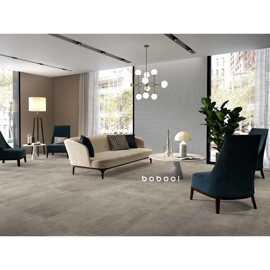 Brown concrete effect porcelain tiles, 44.5x90 cm, Lead, rectified - Uptown, Dom Ceramiche