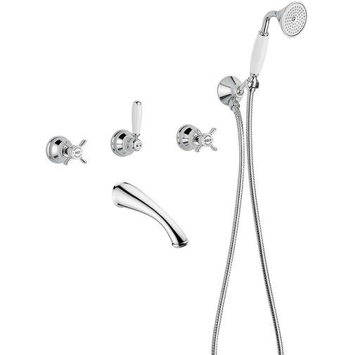 Built-in bath group with spout, diverter, hand shower and 818 Princeton Bugnatese taps