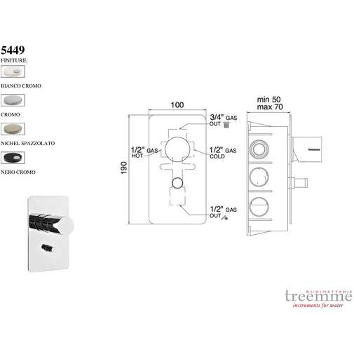 Built-in bath/shower mixer 2 outlets Nanotech 5449 Treemme taps