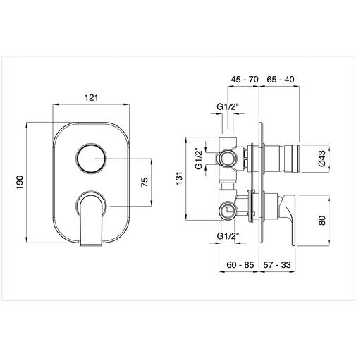 Built-in chromed shower mixer with 3 outlets diverter - Simple, Bugnatese