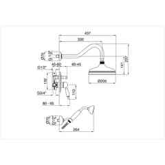 Built-in shower set, mix with diverter, Oxford 6374 Bugnatese shower head and hand shower