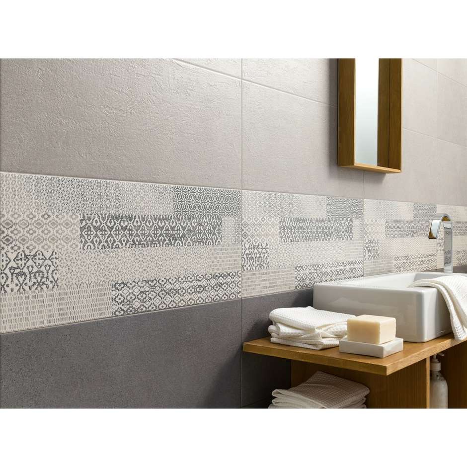 Carrelage de revêtement avec insert décoré Macramè, Gris, 25x60 cm - Concretus, Dom Ceramiche