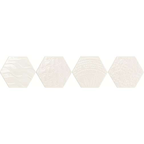 Carrelage mural brillant 15,3x17,5 forme hexagonale Relief Décoration Blanc - Exabright, Tonalite