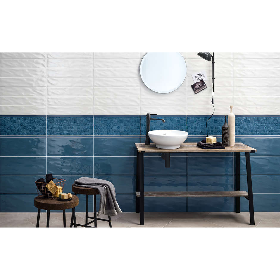 Carrelage mural décoré style macramé, Lake bleu clair, 20x50 cm - Aria, Dom Ceramiche