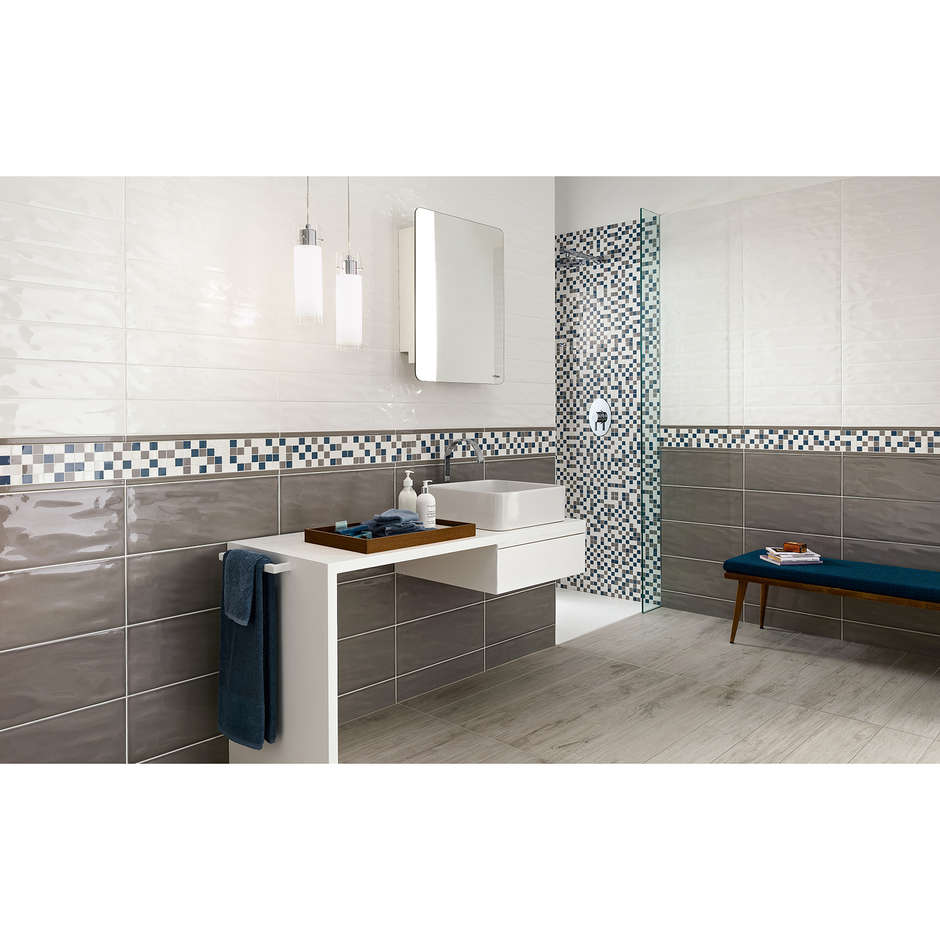 Carrelage mural effet ondulé brillant, Blanc, 20x50 cm - Aria, Dom Ceramiche