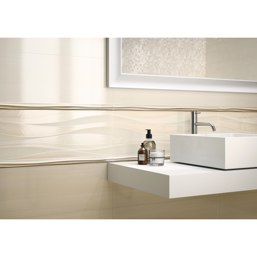 Carrelage mural à décor de vagues, Milk Wave beige, 25x75 cm - Resort, Dom Ceramiche