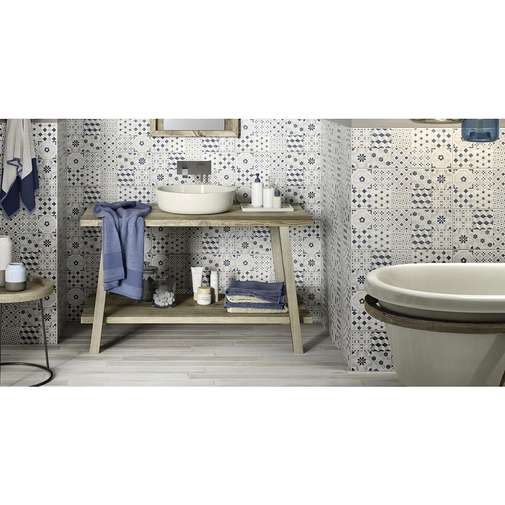 Carrelage mural à décor patchwork, blanc et bleu, 20x50 cm - Paint, Marazzi