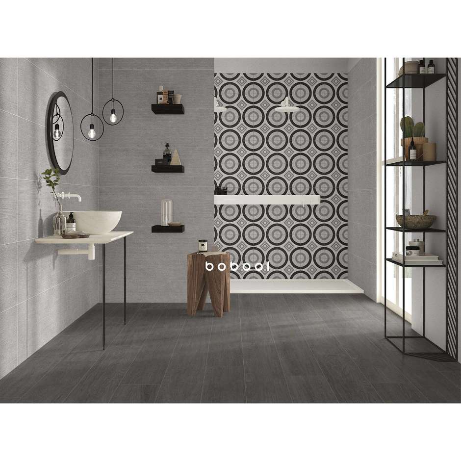 Carrelage mural à rayures effet béton, Grigio Lines, 33,3x100 cm - Concretus, Dom Ceramiche