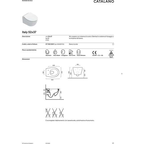 Catalano 52x37 Italy White Wall Hung Toilet