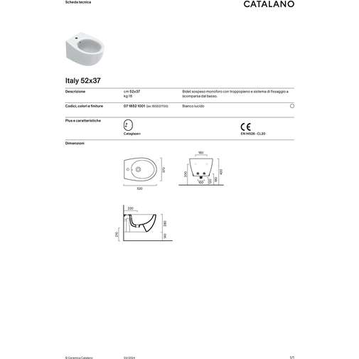 Catalano Italy 52 Wall-Hung Bidet