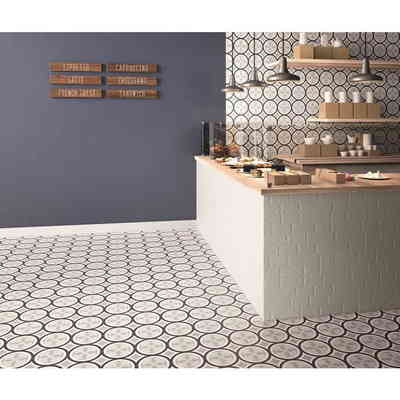 Cementine effect porcelain stoneware 20x20 cm - Patchwork B&W 01, Ceramica Sant'Agostino