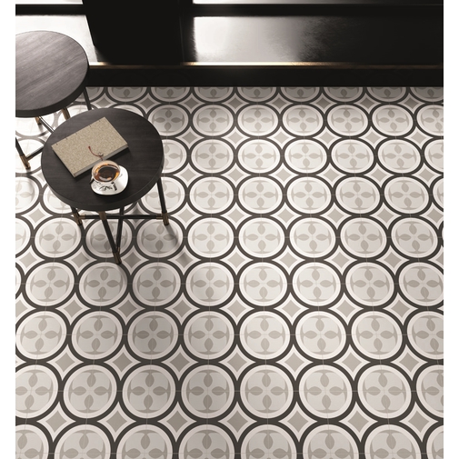 Cementine effect porcelain stoneware 20x20 cm - Patchwork B&W 01, Ceramica Sant'Agostino