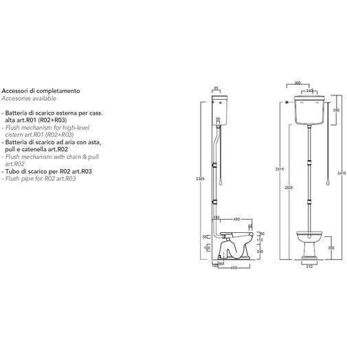Ceramic high-level cistern with lid for Londra LO901 and LO911 toilets - Simas