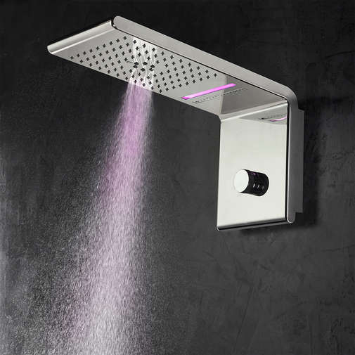 Chrome wall mounted shower head 2 jets + nebulizer, RGB LED chromotherapy, dev. 45x20 - Syncro Neb Bossini