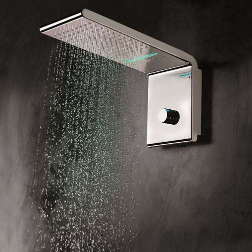 Chrome wall mounted shower head 3 jets diverter, rgb led chromotherapy 45x20 Syncro-Neb Bossini