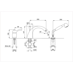 Chromed bath group with diverter complete with mixer, spout and hand shower - Lem, Bugnatese