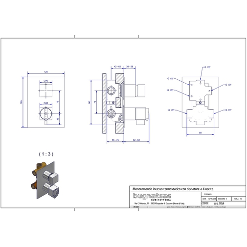 Chromed thermostatic shower mixer - Tetris, Rubinetteria Bugnatese