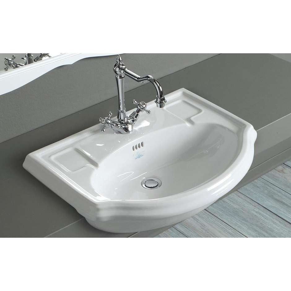 Classic style semi-recessed washbasin in white ceramic 67 cm - Arcade, Simas