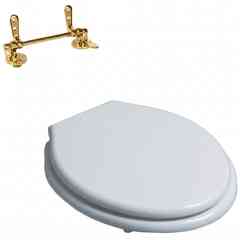 Classic white soft close toilet seat with gold hinges - London, Simas