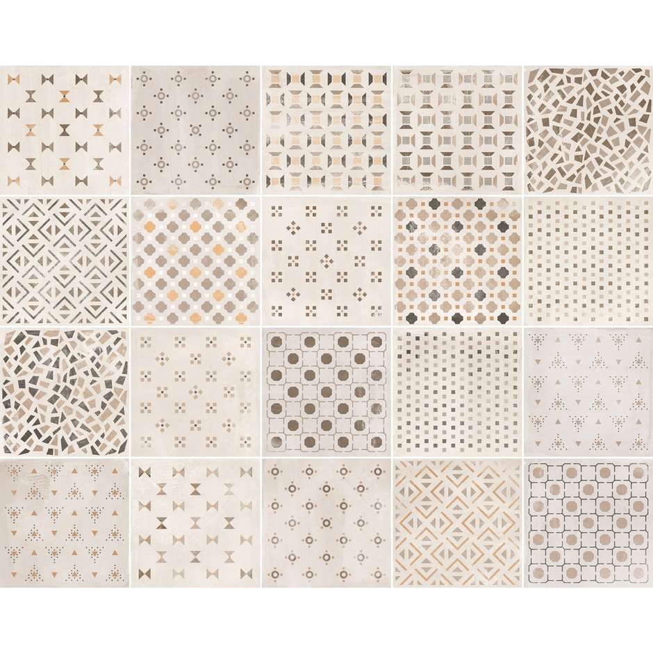 Clay effect tile with decorations, Patchwork Light 20x20 - Ritual, Ceramica Sant'Agostino