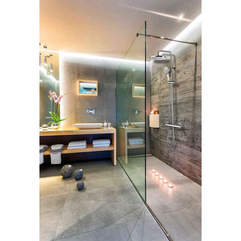 Colonna doccia a muro saliscendi 3 funzioni termostatico, soffione 25cm - Oki, Bossini  