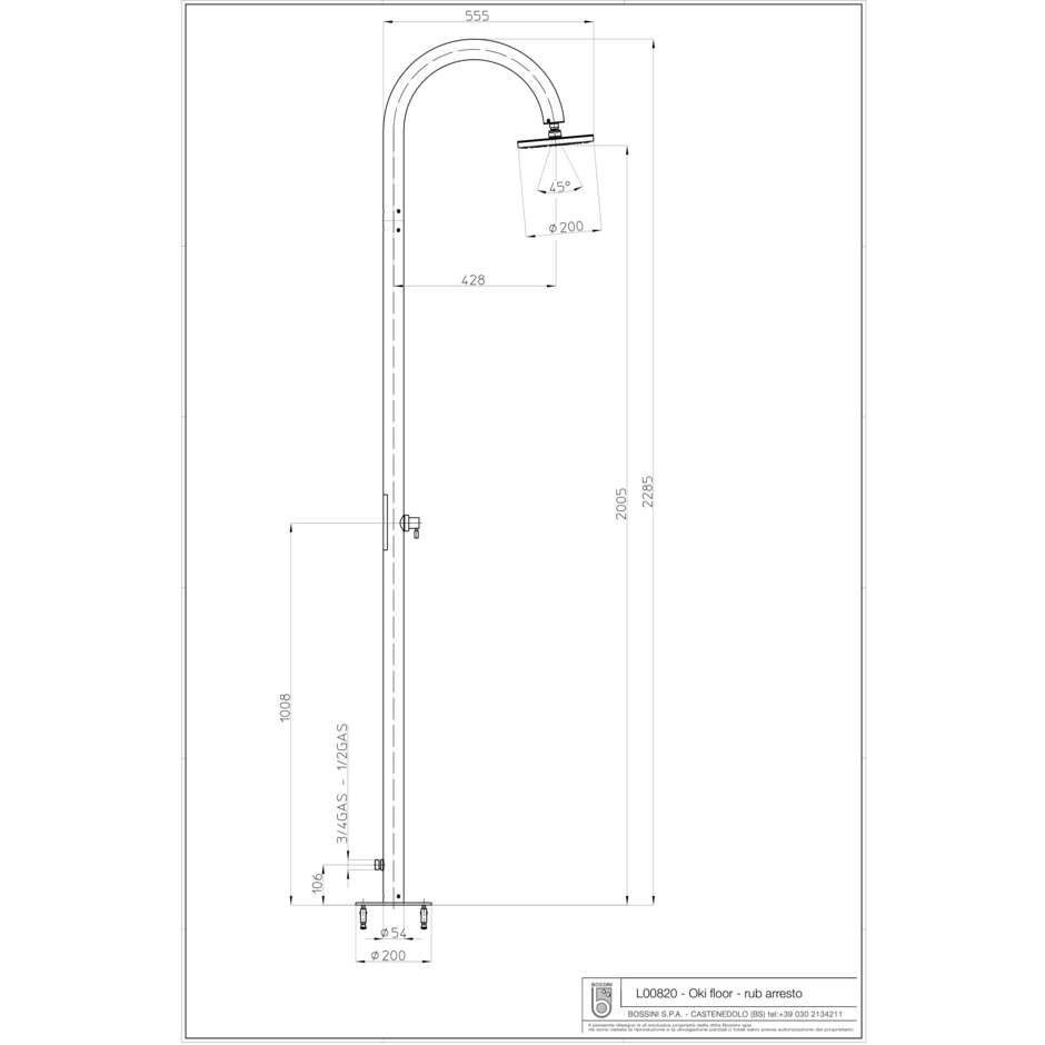 Colonna doccia esterno con soffione diam 20 cm e rubinetto di arresto solo acqua fredda, alimentazione acqua esterna, inox - Oki, Bossini