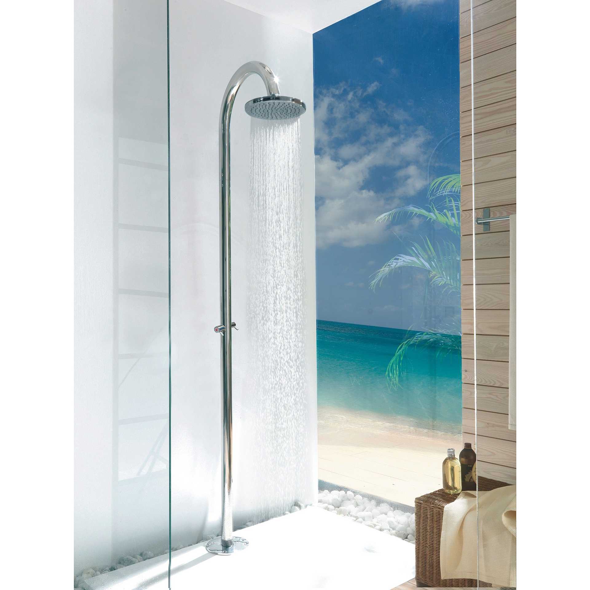 Colonna doccia esterno Oki Floor, soffione 25cm, rubinetto acqua fredda -  Bossini