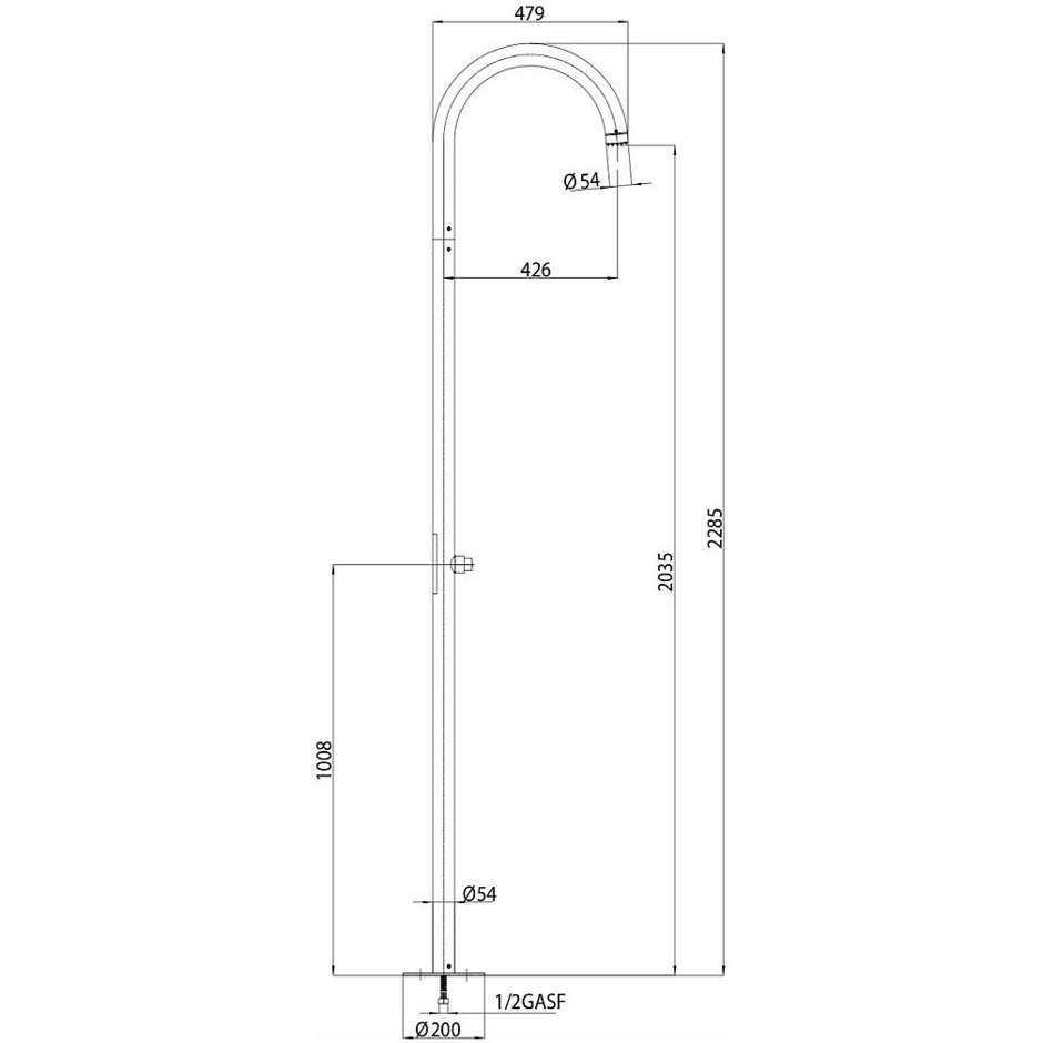 Colonna per doccia da esterno cilindrica, rubinetteria a pulsante temporizzato, acciaio inox - Pool, Bossini