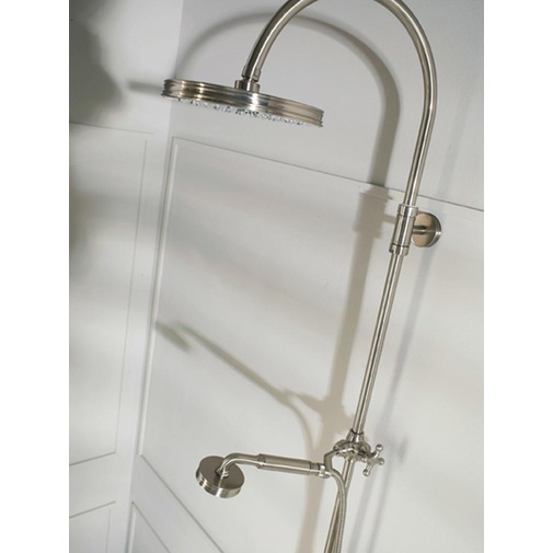 Colonne de douche avec rail coulissant, pomme de douche 21cm, robinetterie laiton vieilli - Liberty, Bossini