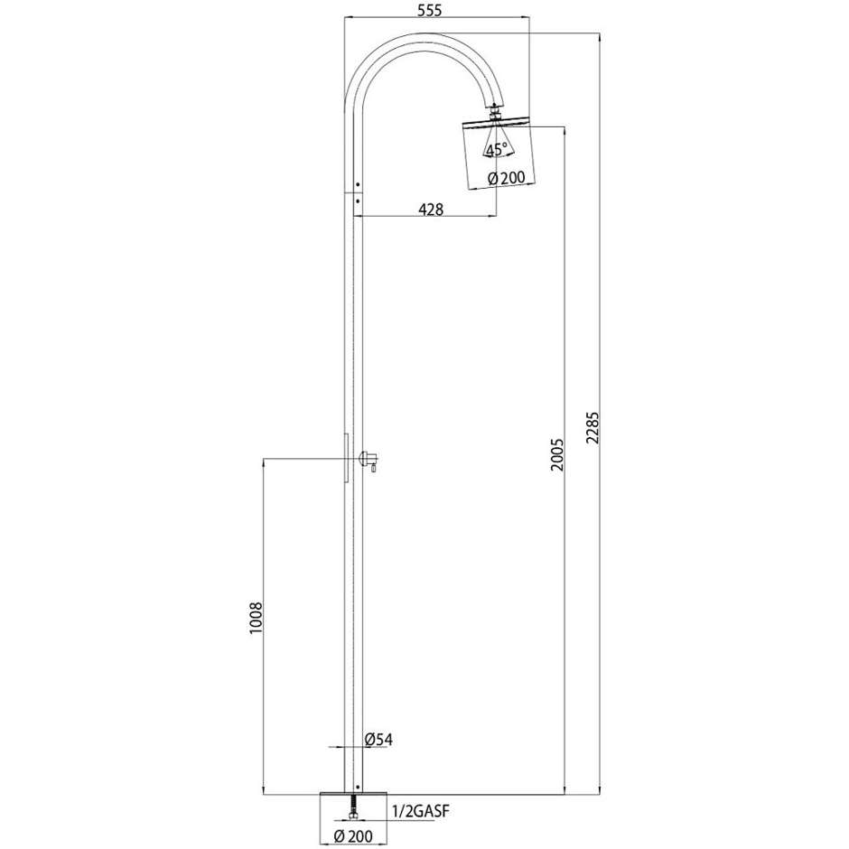 Colonne de douche extérieure avec pomme de douche 25 cm, robinet d'arrêt eau froide - Oki Floor, Bossini