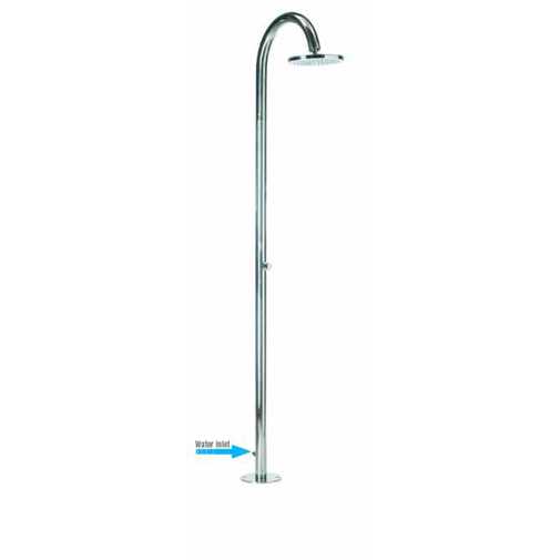 Colonne de douche extérieure avec pomme de douche diam.20 cm et robinet d'arrêt eau froide uniquement, arrivée d'eau extérieure, inox - Oki, Bossini