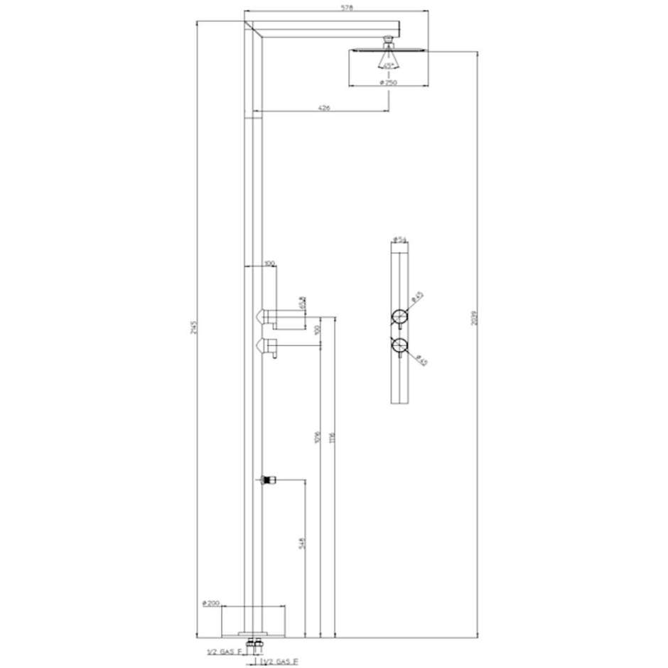 Colonne de douche extérieure avec pomme de douche ronde 30 cm et mitigeur progressif - Nek, Bossini