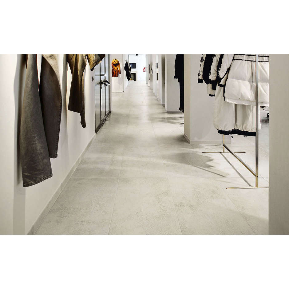 Concrete-effect porcelain stoneware, 29.6x59.5 cm White, honed - Uptown, Dom Ceramiche