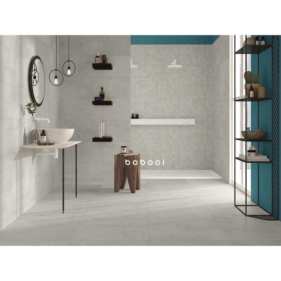 Concrete-effect porcelain stoneware, 29.6x59.5 cm White - Uptown, Dom Ceramiche