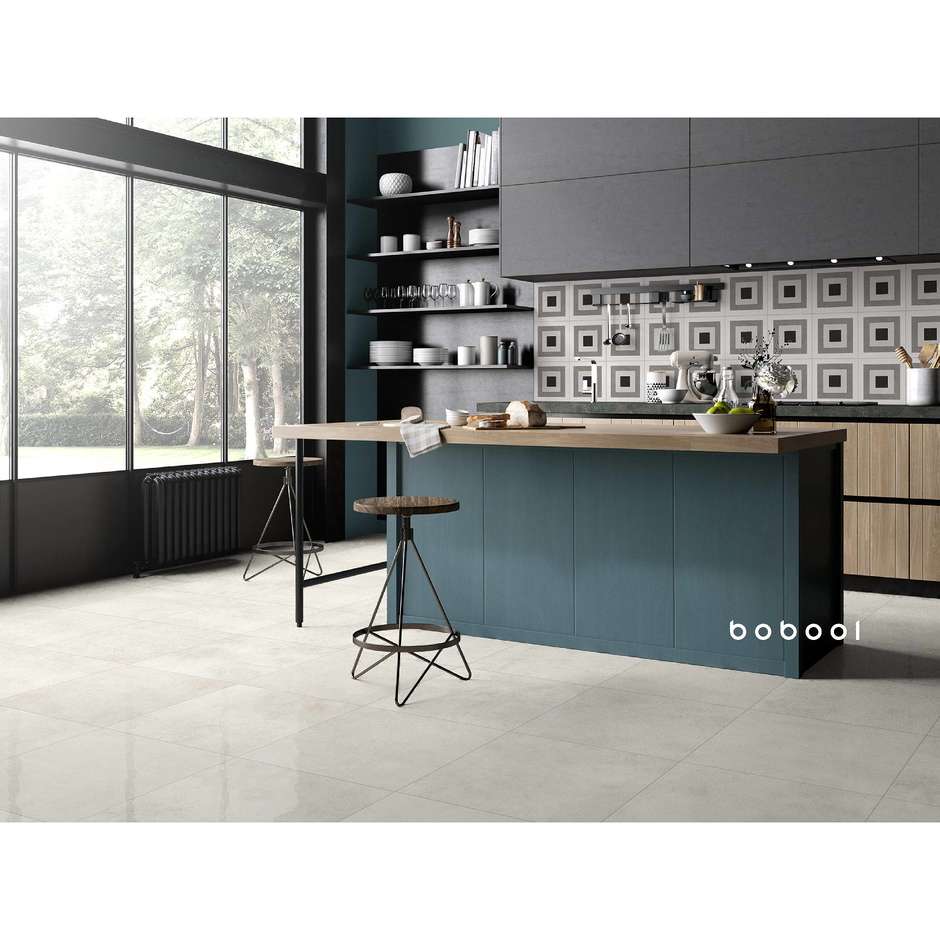 Concrete effect porcelain stoneware, 59.5x59.5 cm White, honed - Uptown, Dom Ceramiche