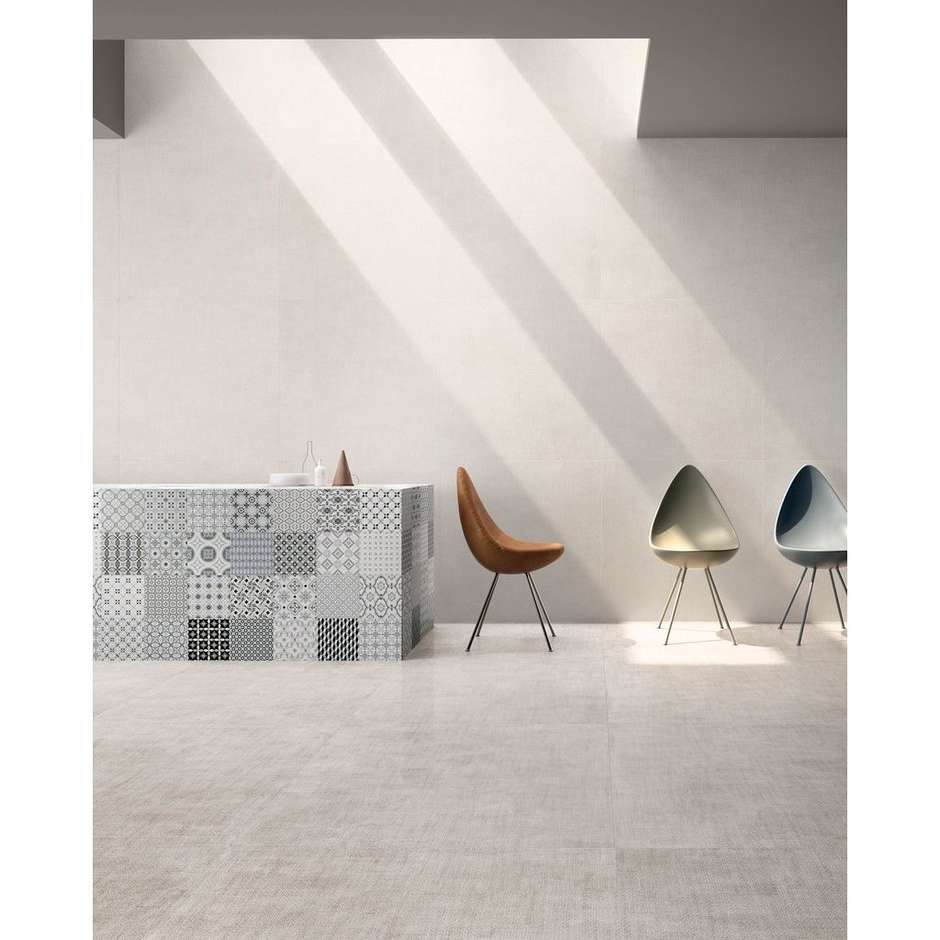 Concrete effect stoneware/Dress White fabric 60x60 - Set, Ceramica Sant'Agostino