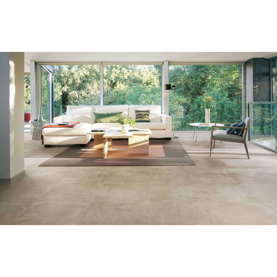 Concrete effect stoneware, lapped rectified gray beige, Greige, 59,5x59,5 Uptown, Dom Ceramiche