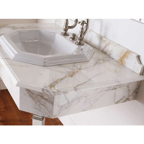 Console en marbre avec pieds en métal laiton poli et vasque à poser en céramique - Michelangelo, Sbordoni