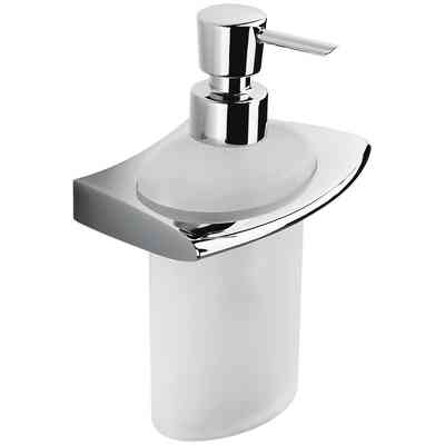 Contemporary design wall mounted soap dispenser, etched glass with chrome finish - Land, Colombo Design