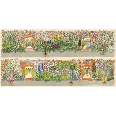 Coppia di decori floreali 10x40 cm, su fondo beige, Mary Ann 4 - Julia Binfield, Ceramica Bardelli