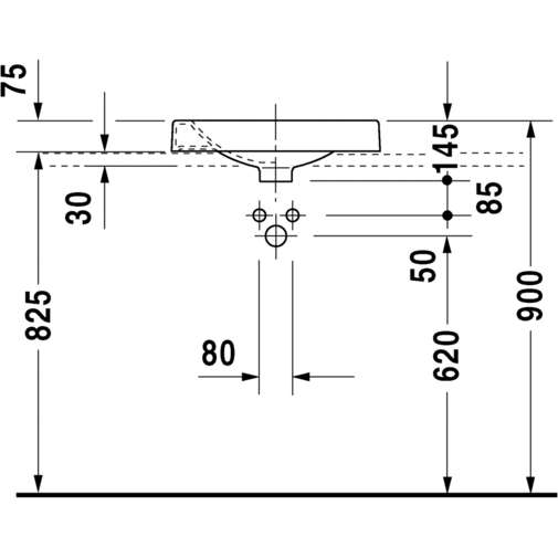 Countertop basin with rectification without overflow, tap hole on the right, white 50 cm - Architec, Duravit
