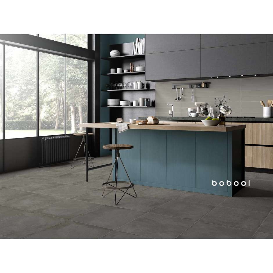 Dark gray resin-effect porcelain stoneware, 59.5x59.5 cm Tin - Comfort R, Dom Ceramiche