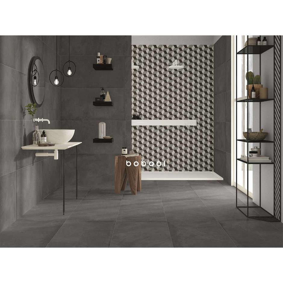 Dark gray resin-effect porcelain stoneware, 59.5x59.5 cm Tin - Comfort R, Dom Ceramiche