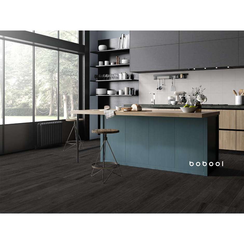 Dark wood effect porcelain stoneware, 20x120 cm, Smoke - Comfort W, Dom Ceramiche