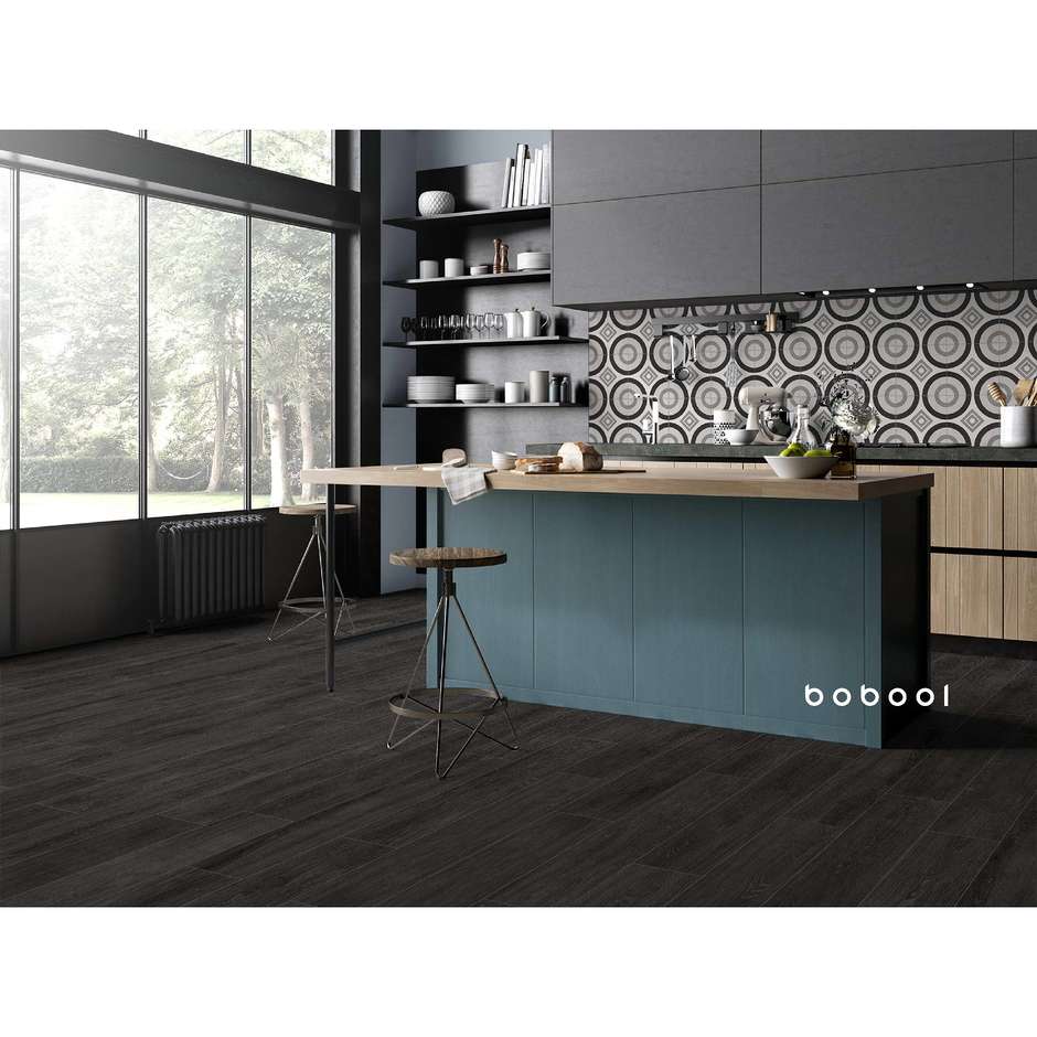 Dark wood effect porcelain stoneware, 20x120 cm, Smoke - Comfort W, Dom Ceramiche