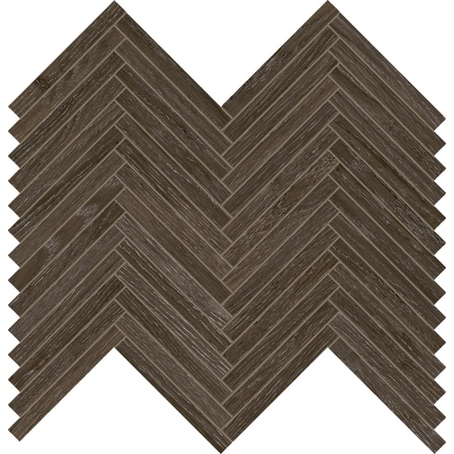 Dark wood effect porcelain stoneware, geometric herringbone decoration, 29,1x33,1 cm, Chevron Smoke - Comfort W, Dom Ceramiche